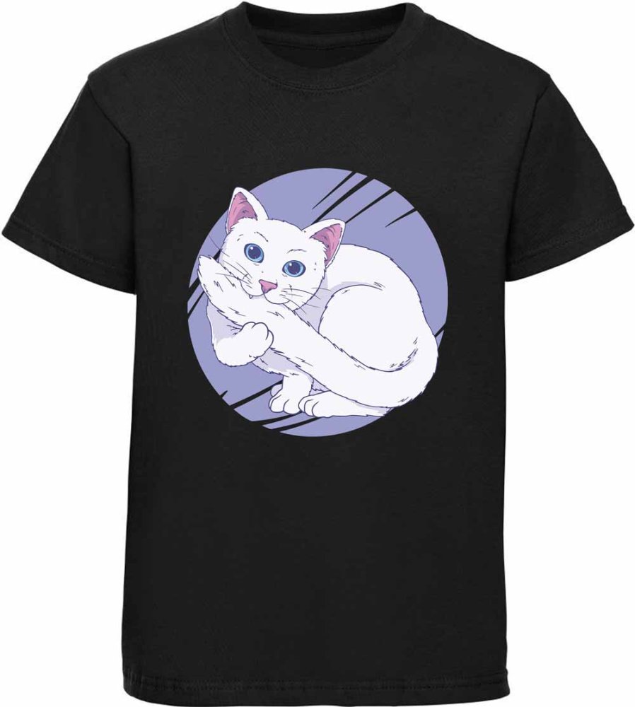 Printed Kids T-Shirt White Cat Biting Its Tail